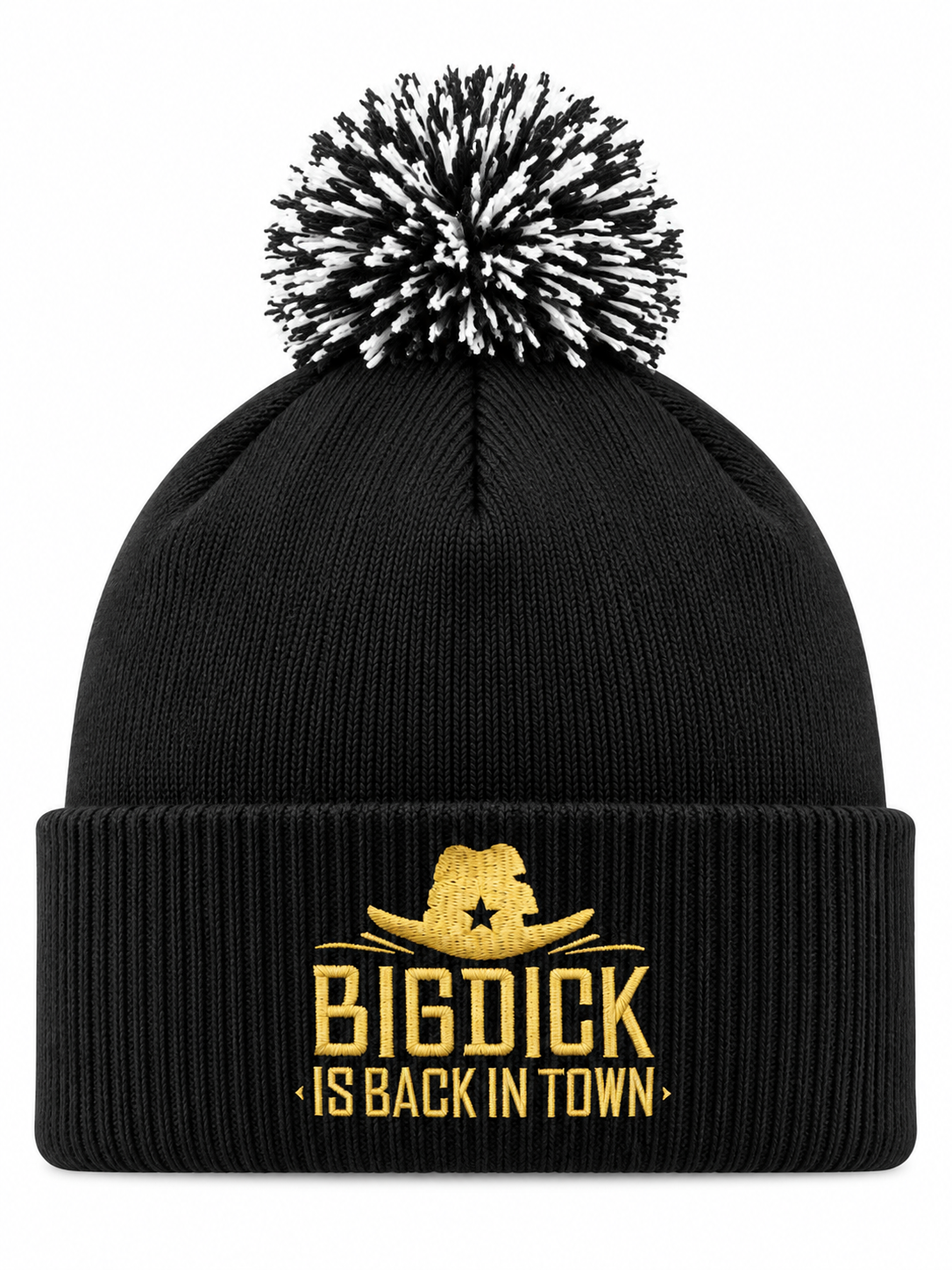 Big Dick Is Back In Town henkilön päässä, lähikuva