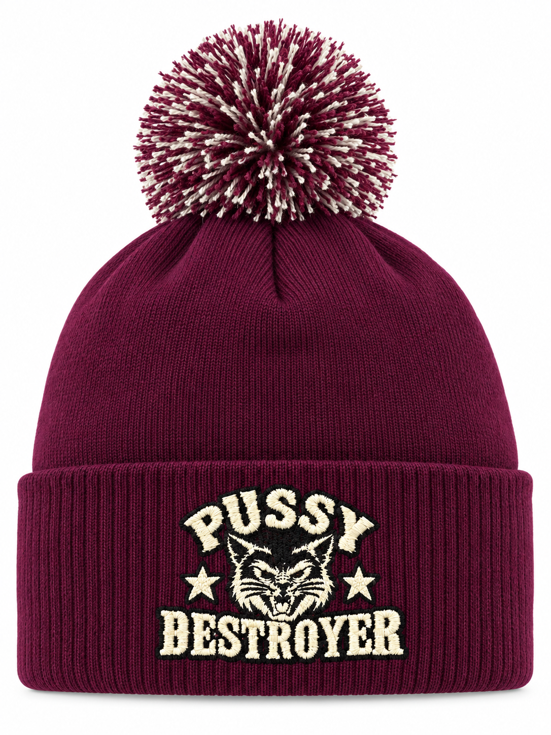 Pussy Destroyer henkilön päässä, lähikuva