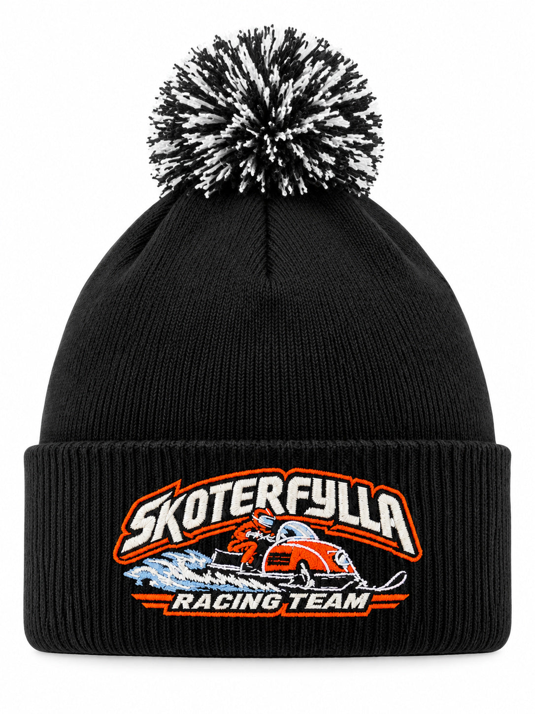 Skoterfylla Racing Team henkilön päässä, lähikuva