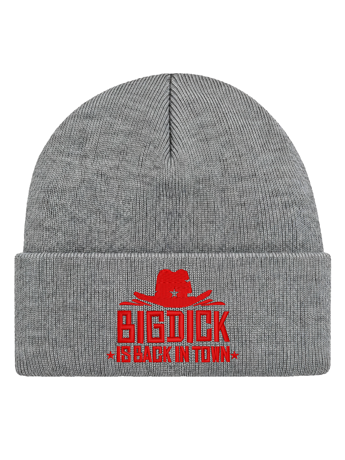 BDIBIT FRONT HCB-HGR-BDIBIT | Big Dick Is Back In Town – Heather Grey Hatitude Cuffed Beanie | 8.5x6cm | Fast mössmall
