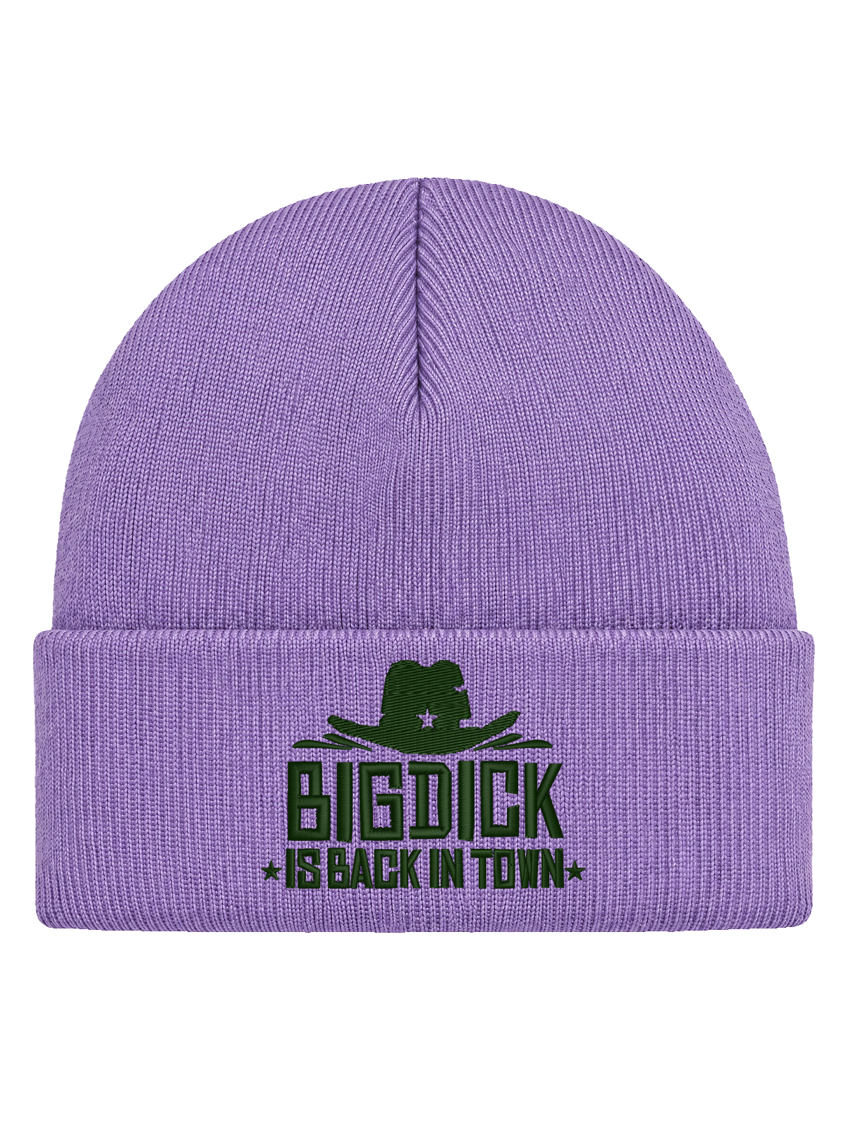 BDIBIT FRONT HCB-LAV-BDIBIT | Big Dick Is Back In Town – Lavendel Hatitude Cuffed Beanie | 8.5x6cm | Fast mössmall