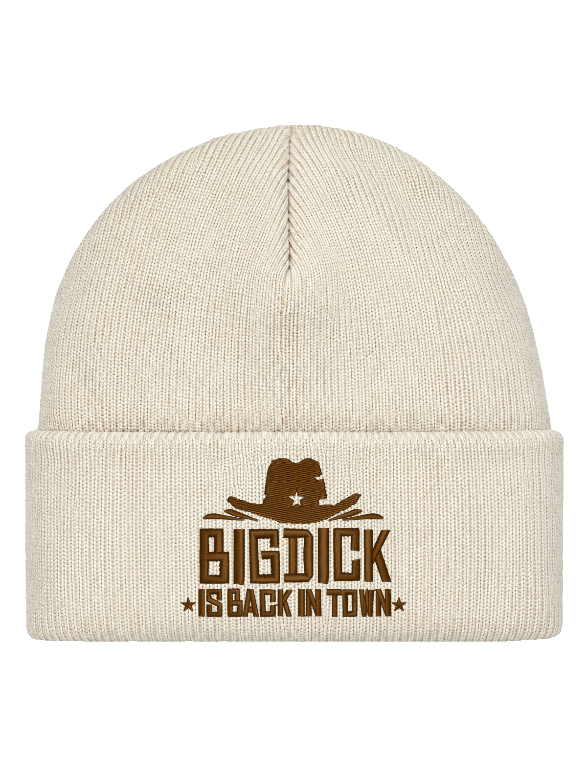 BDIBIT FRONT HCB-OFW-BDIBIT | Big Dick Is Back In Town – Offwhite Hatitude Cuffed Beanie | 8.5x6cm | Fast mössmall