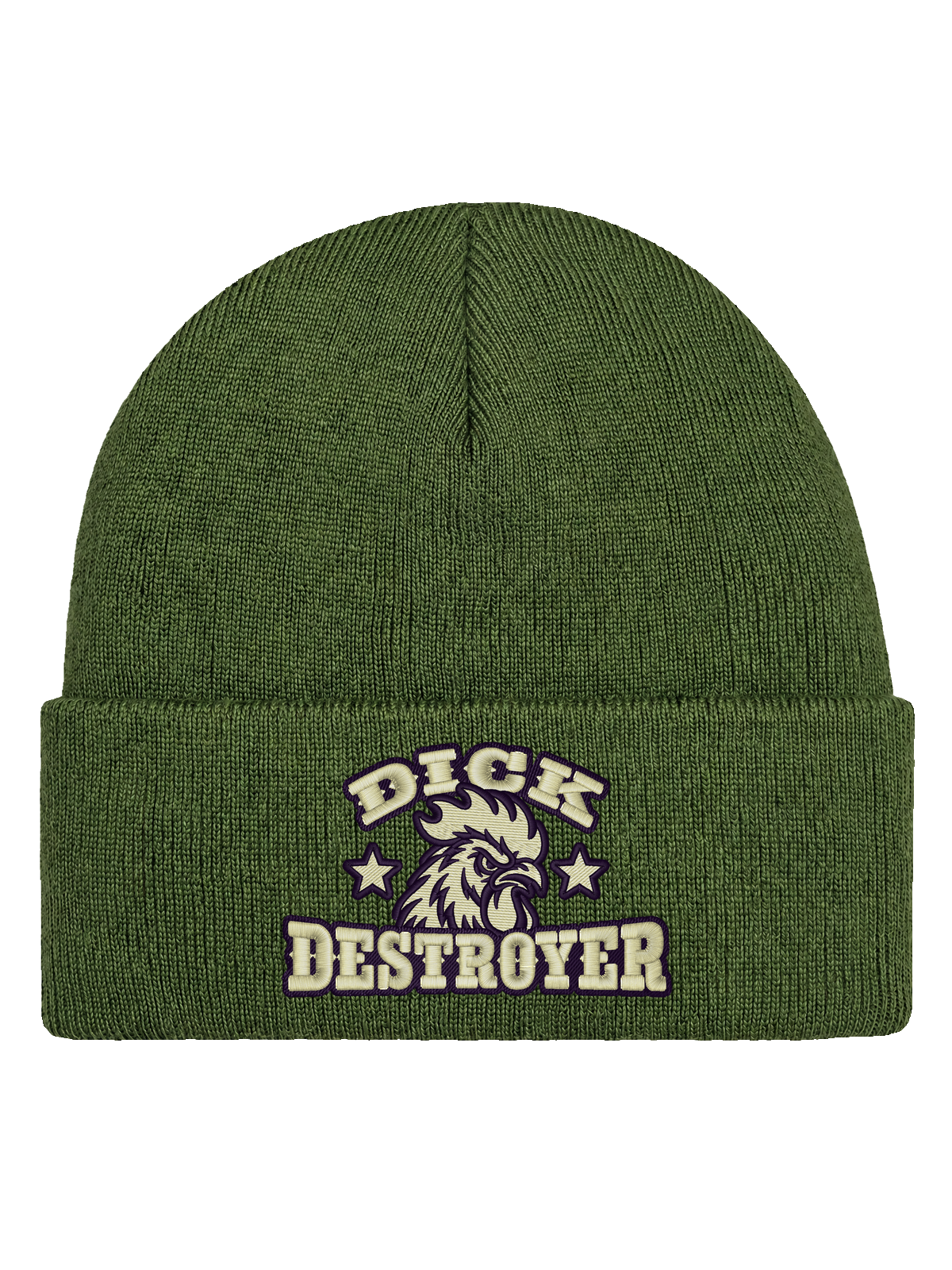 DD FRONT HCB-OLV-DD – Hatitude Cuffed Beanie Olivgrön – produktbild med originalbrodyr