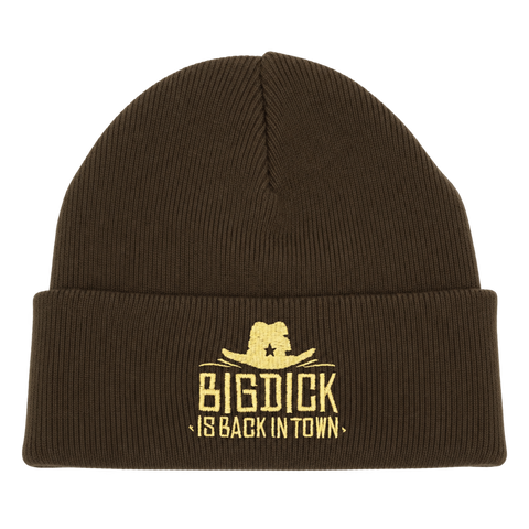 Big Dick Is Back In Town – brun Cuffed Beanie, produktmockup.
