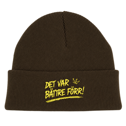 Det var bättre förr! – brun Cuffed Beanie, produktmockup.