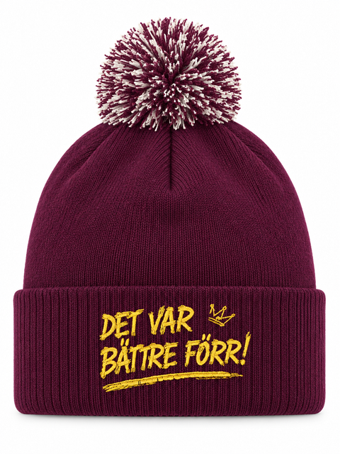 Det var bättre förr! – Vinröd Pom Pom Beanie