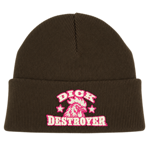 Dick Destroyer – brun Cuffed Beanie, produktmockup.