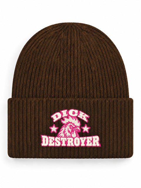 Dick Destroyer – Hatitude Oversized Cuffed Beanie Valnöt, brodyr framifrån