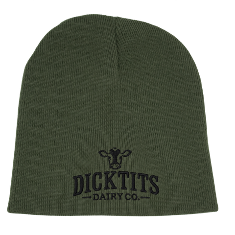 Dicktits Dairy Co. – Olivgrön Hatitude Beanie utan uppvik, produktmockup