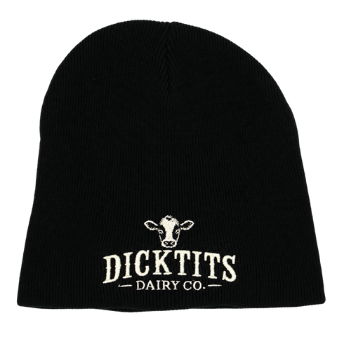 Dicktits Dairy Co. – Svart Hatitude Beanie utan uppvik, produktmockup