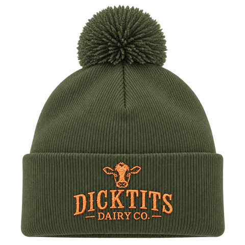 Dicktits Dairy Co. – Mossgrön Pom Pom Beanie