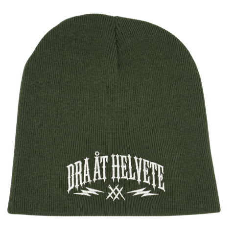 Dra åt helvete – Olivgrön Hatitude Beanie utan uppvik, produktmockup