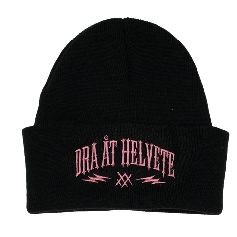 Svart Dra åt helvete-mössa med rosa brodyr