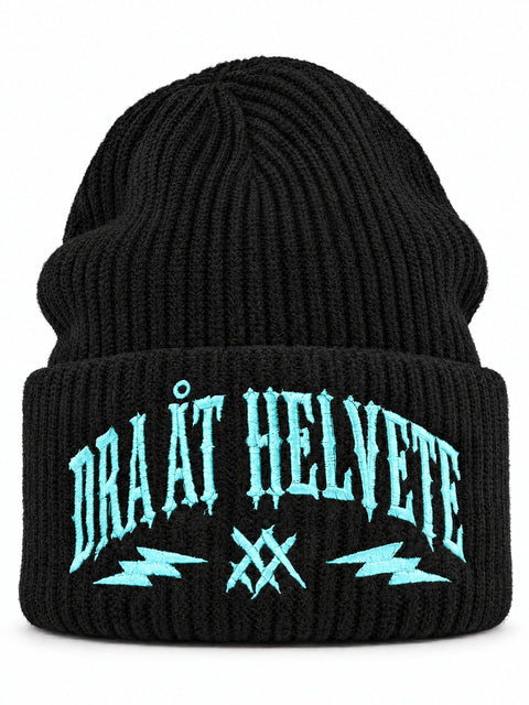 Dra åt helvete – Hatitude Oversized Cuffed Beanie Svart, brodyr framifrån
