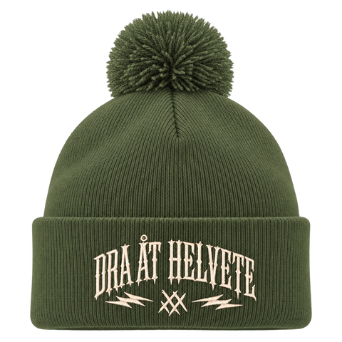 Dra åt helvete – Mossgrön Pom Pom Beanie