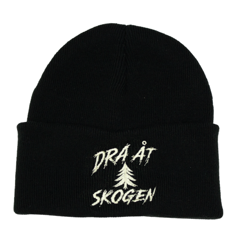 Dra åt skogen mössa i svart med cremefärgad brodyr