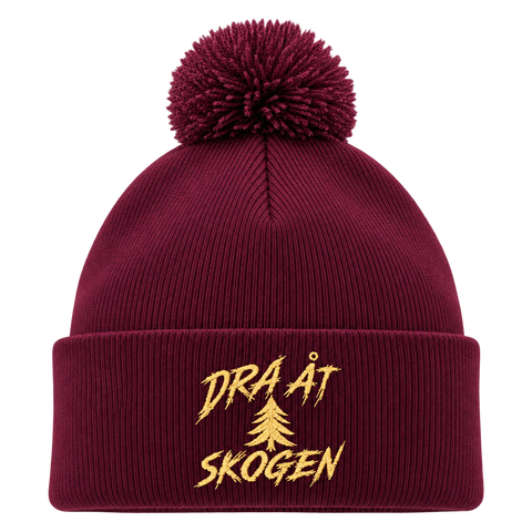 Dra åt skogen – Vinröd Pom Pom Beanie