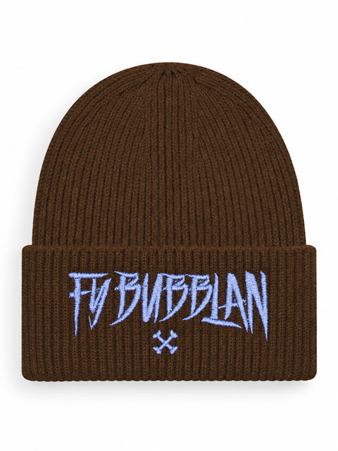 Fy bubblan – Hatitude Oversized Cuffed Beanie Valnöt, brodyr framifrån