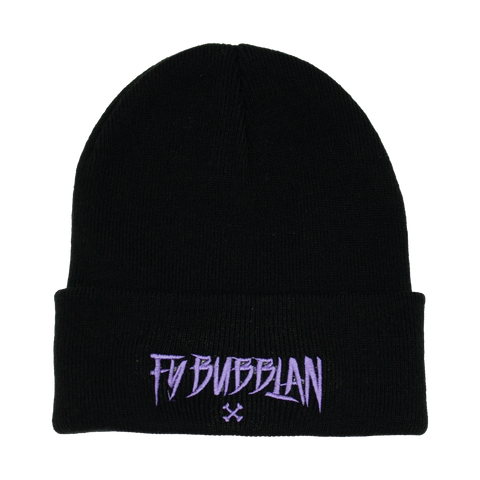 Fy bubblan – svart Cuffed Beanie med lila brodyr