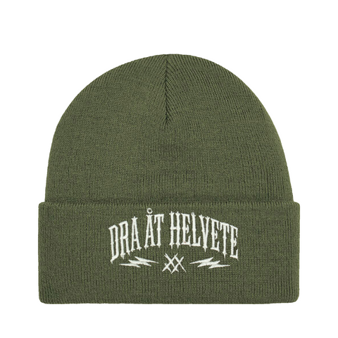 Dra åt helvete – Cuffed Beanie – produktbild på vit bakgrund