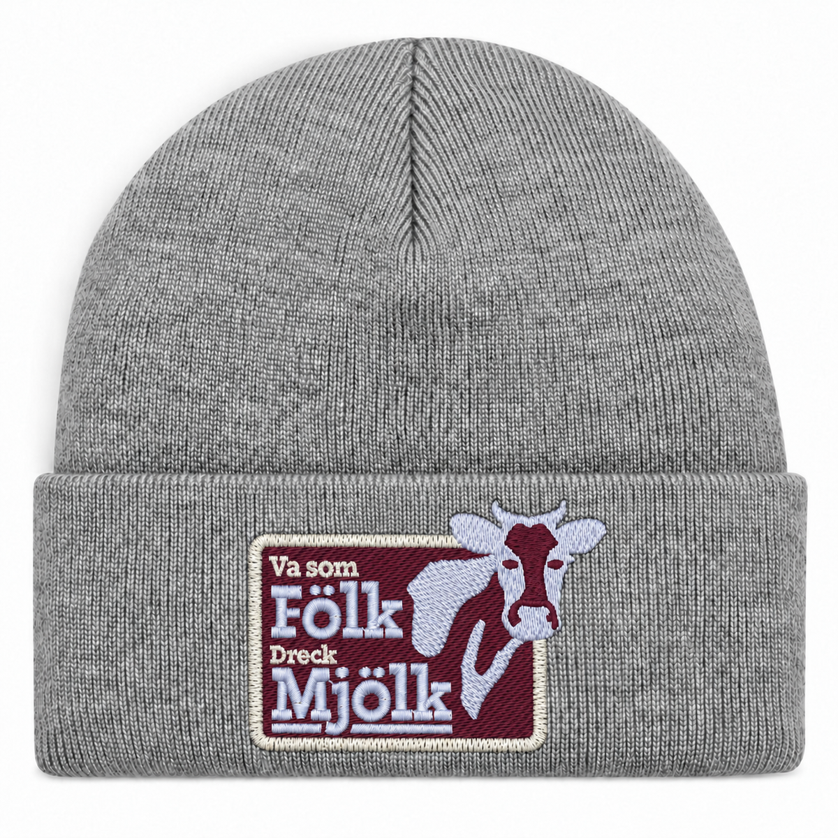 Va som Fölk Dreck Mjölk – Heather Grey Hatitude Cuffed Beanie med direktbrodyr