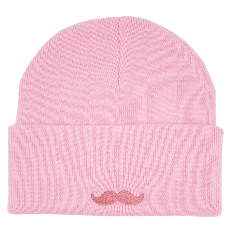 Hatitude rosa mössa med rosa mustaschbrodyr bak
