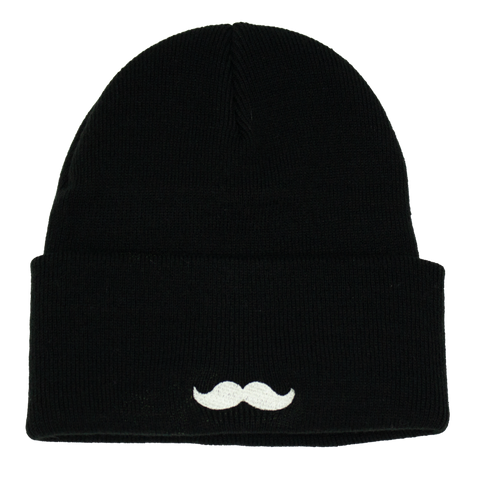 Hatitude svart mössa med offwhite mustaschbrodyr bak