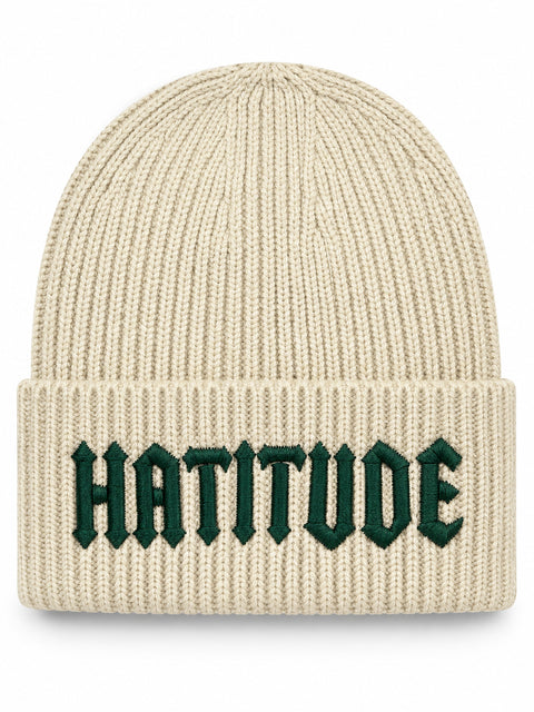 Hatitude – Hatitude Oversized Cuffed Beanie Havre, brodyr framifrån