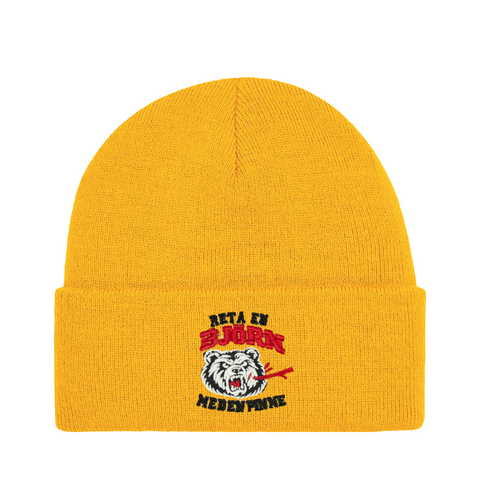 Reta en björn med en pinne – Cuffed Beanie – produktbild på vit bakgrund