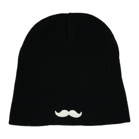 Svart Hatitude Beanie utan uppvik – offwhite mustaschbrodyr bak