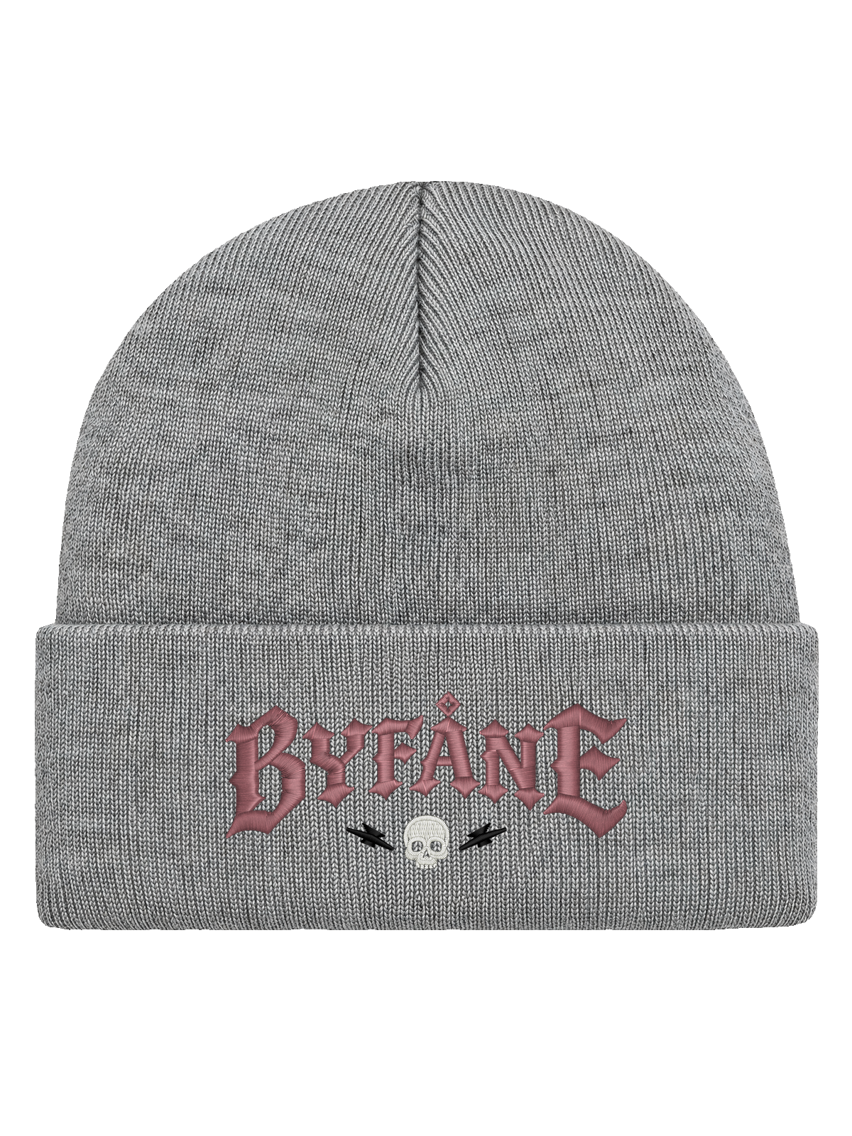 Byfåne, Heather Grey, Hatitude Cuffed Beanie, HCB-HGR-BYF. Transparent produktbild. Brodyr 10,5 × 4,63 cm.