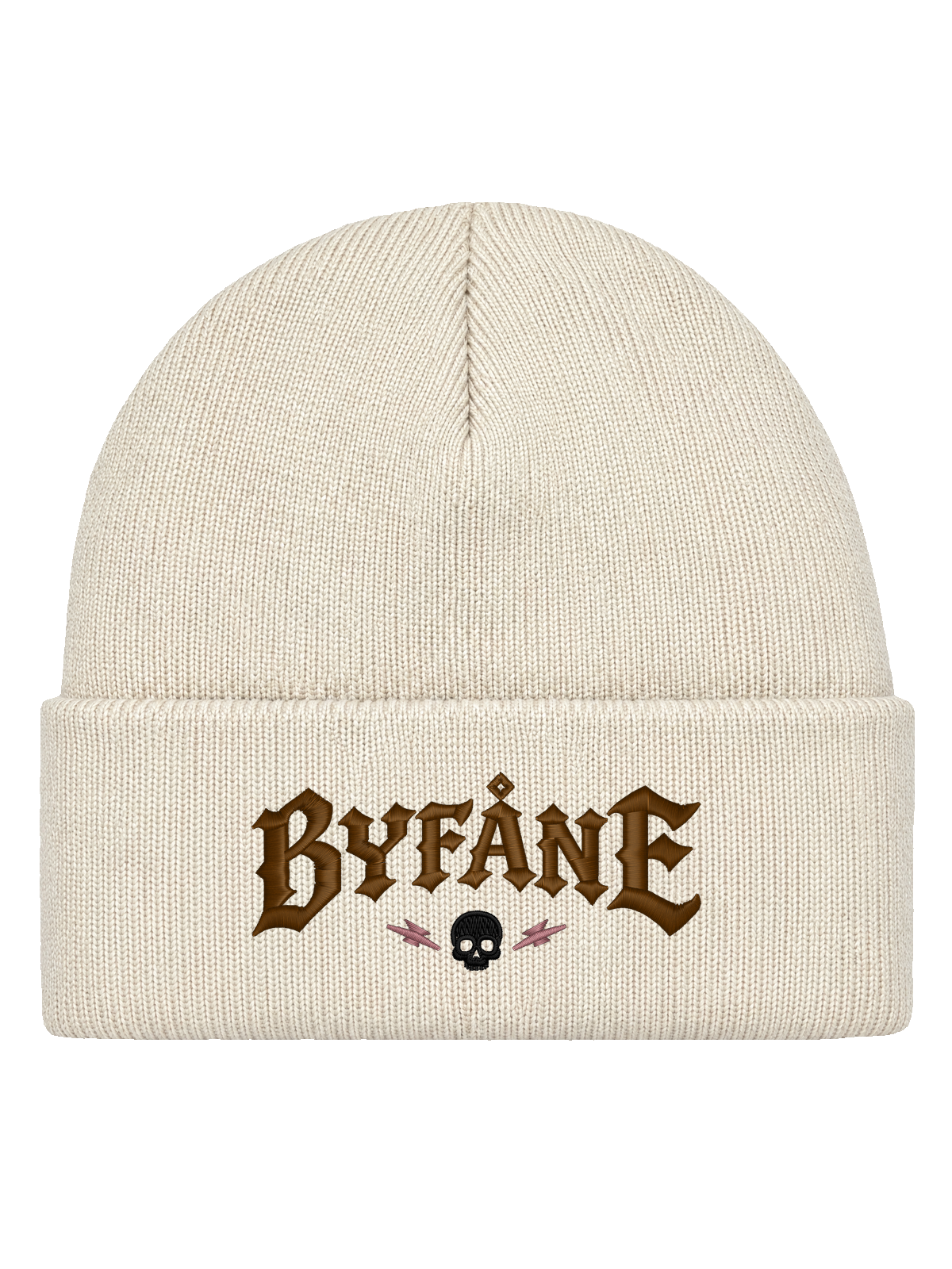 Byfåne, Offwhite, Hatitude Cuffed Beanie, HCB-OFW-BYF. Transparent produktbild. Brodyr 10,5 × 4,63 cm.