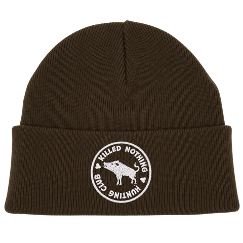 Killed Nothing Hunting Club – brun Cuffed Beanie, produktmockup.