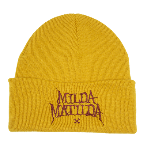 Milda Matilda mössa i gul med vinröd brodyr