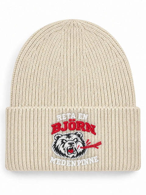 Reta en björn med en pinne – Hatitude Oversized Cuffed Beanie Havre, brodyr framifrån