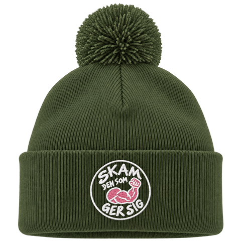 Skam den som ger sig – Mossgrön Pom Pom Beanie