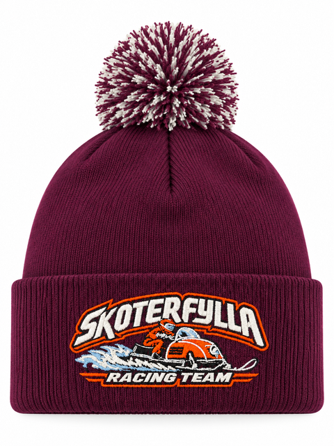 Skoterfylla Racing Team – Vinröd Pom Pom Beanie – utan bottenfyllning