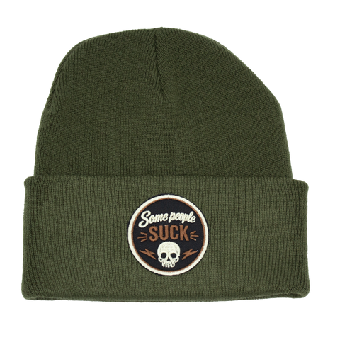 Olivgrön Some People Suck-mössa med svart, brun och offwhite twillpatch