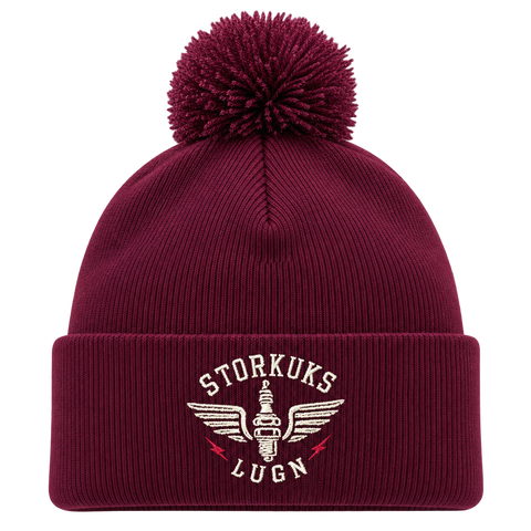 Storkuks Lugn – Vinröd Pom Pom Beanie