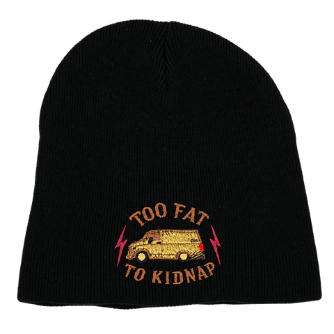 Too Fat To Kidnap – Svart Hatitude Beanie utan uppvik, produktmockup