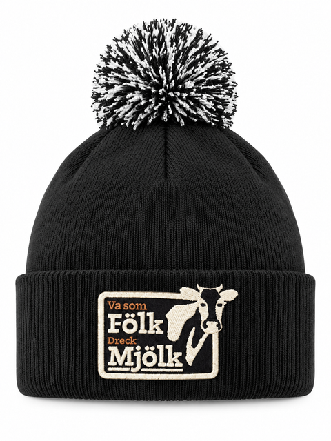 Va som Fölk Dreck Mjölk – Svart Pom Pom Beanie